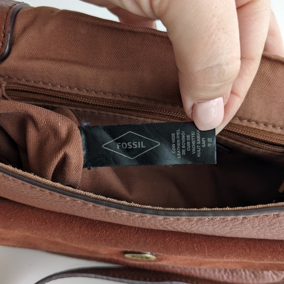 Cognac Fossil Peyton Small Crossbody Purse Leather and Suede - Picture 10 of 16